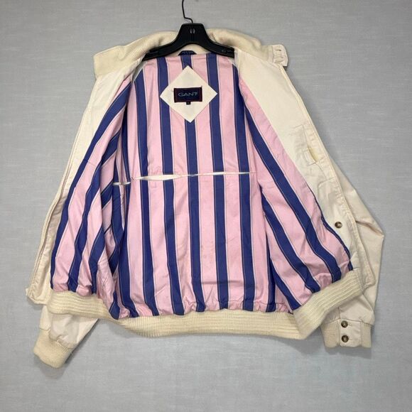 Vintage GANT Men's Size Large White Cotton Full Zip High Neck Bomber Jacket - Picture 8 of 15